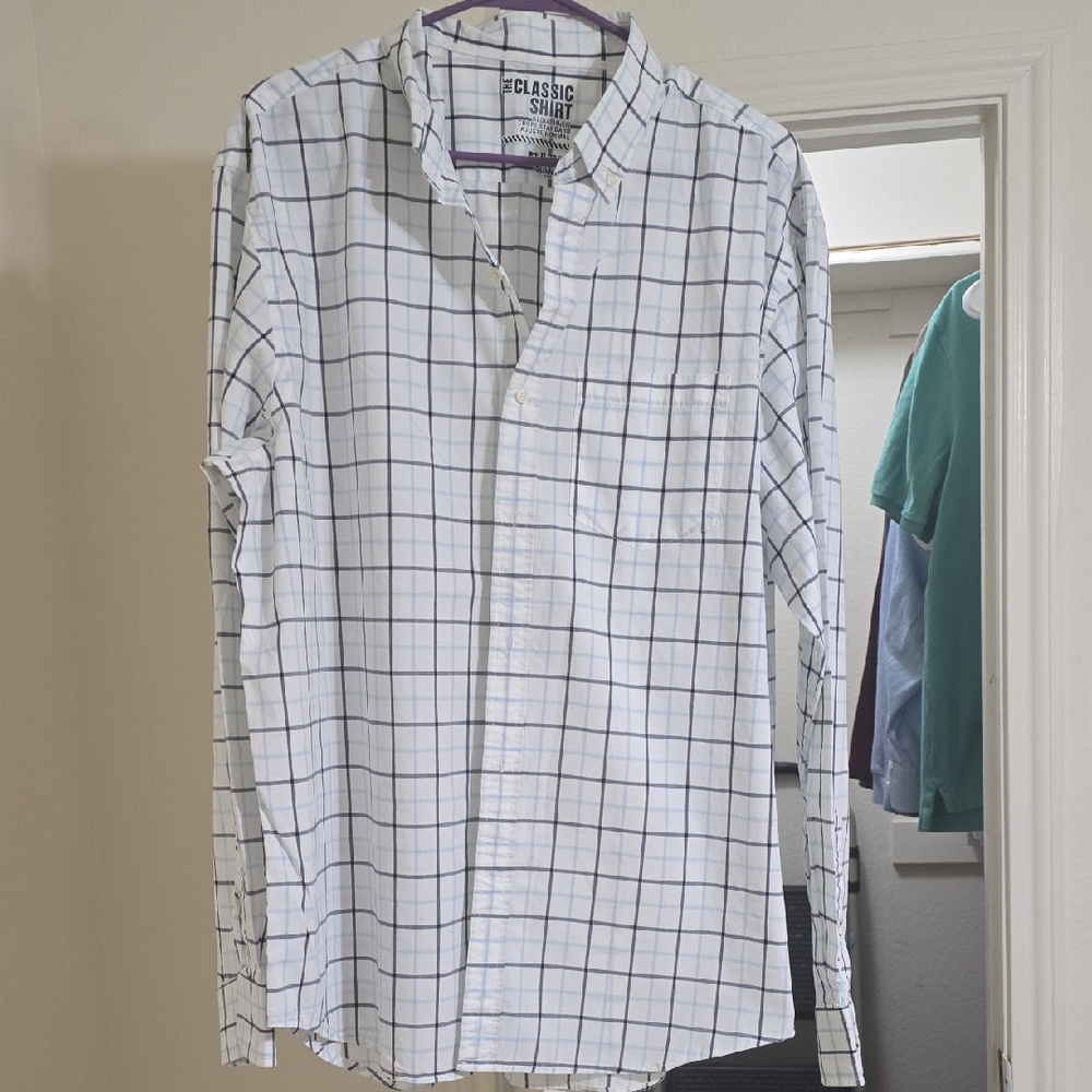 Classic Men's White and Blue Checkered Shirt
